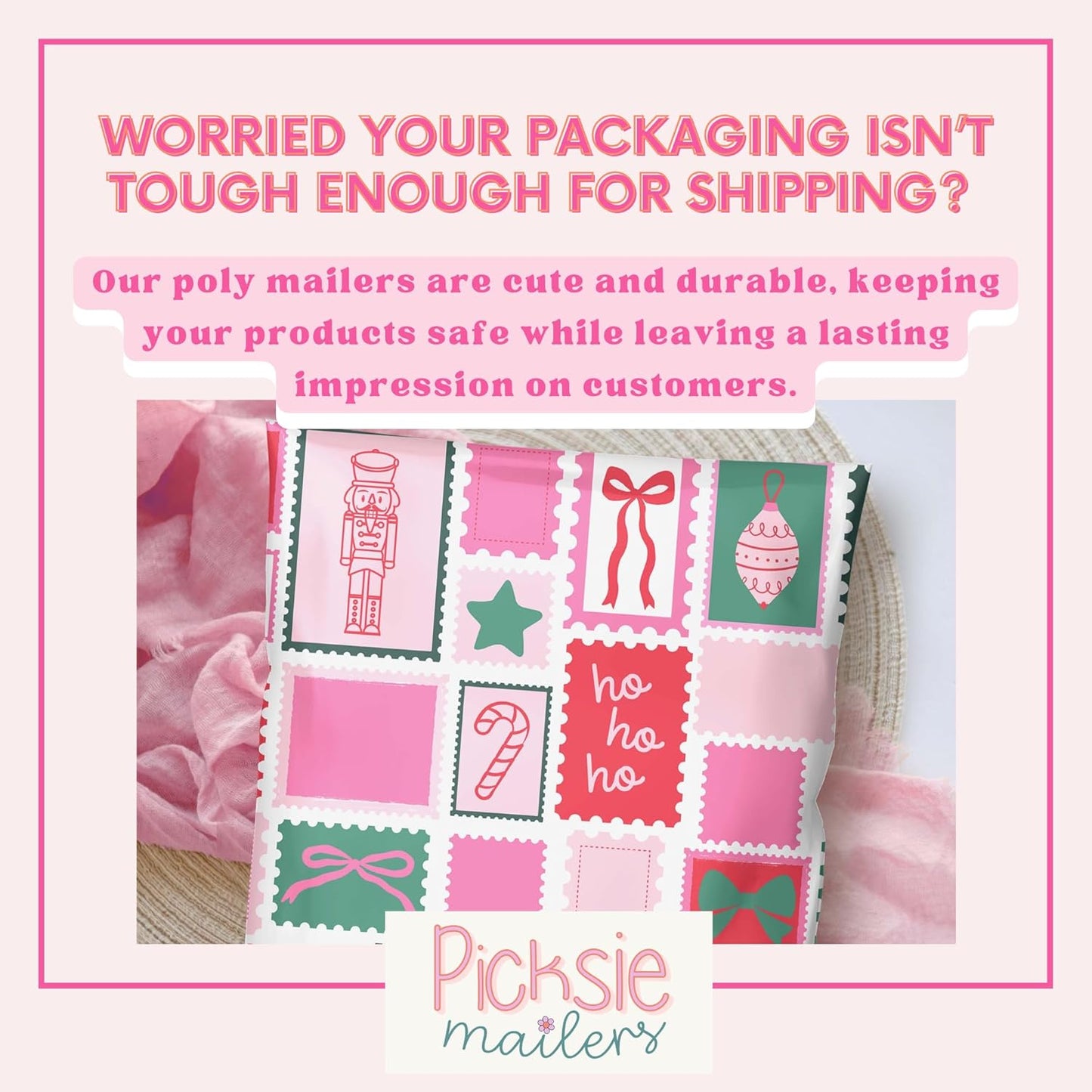 Picksie Mailers- Cute Christmas Shipping Bags 10x13 Packaging Supplies for Small Business Pink Designer Holiday Mailers Polybag Packaging 100 Pack Bulk Mailers Shipping Envelope - Holly Poly Postage