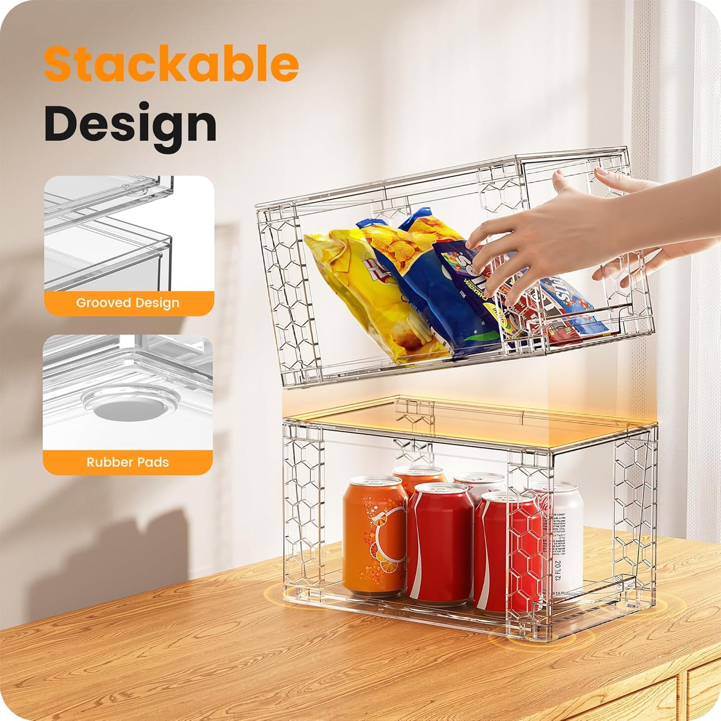 A-LuGei 【𝟰𝗣𝗖𝗦】 Acrylic Stackable Storage Drawers, 11.8" L Makeup Organizer, Bathroom Organizer and Storage, Plastic Storage Bins for Kitchen Cabinet Pantry Medicine Fridge