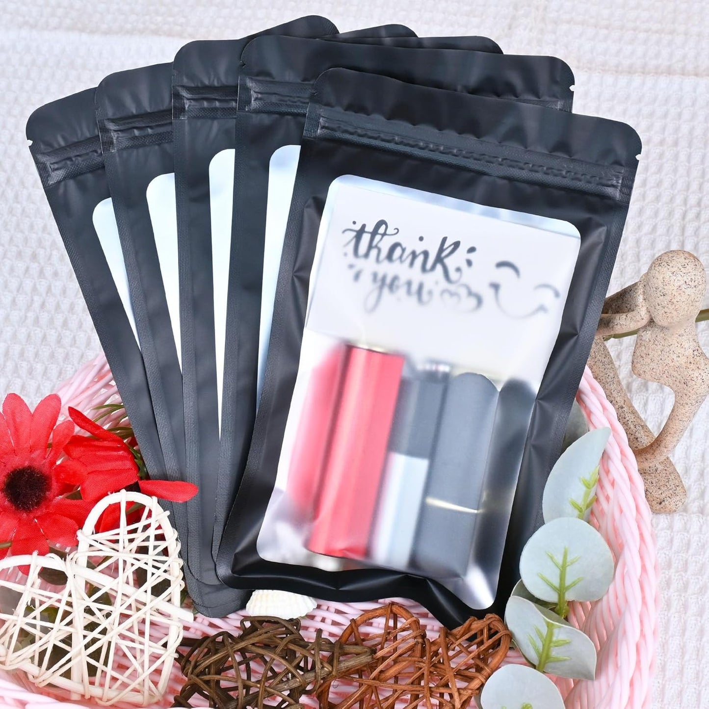 Resealable Mylar Pouch Pen Bags Great for Office Home Party Favor Food Storage Cookies Sample Jewelry Snack (100PCS, Black Color, 4 x 6 inch)