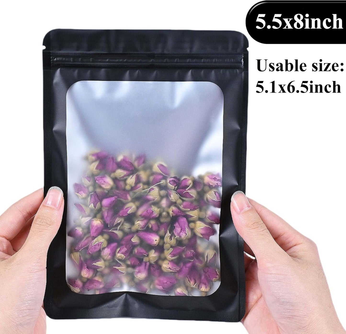 Resealable Mylar Pouch Pen Bags Great for Office Home Party Favor Food Storage Cookies Sample Jewelry Snack (100PCS, Black Color, 5.5 x 8 inch)