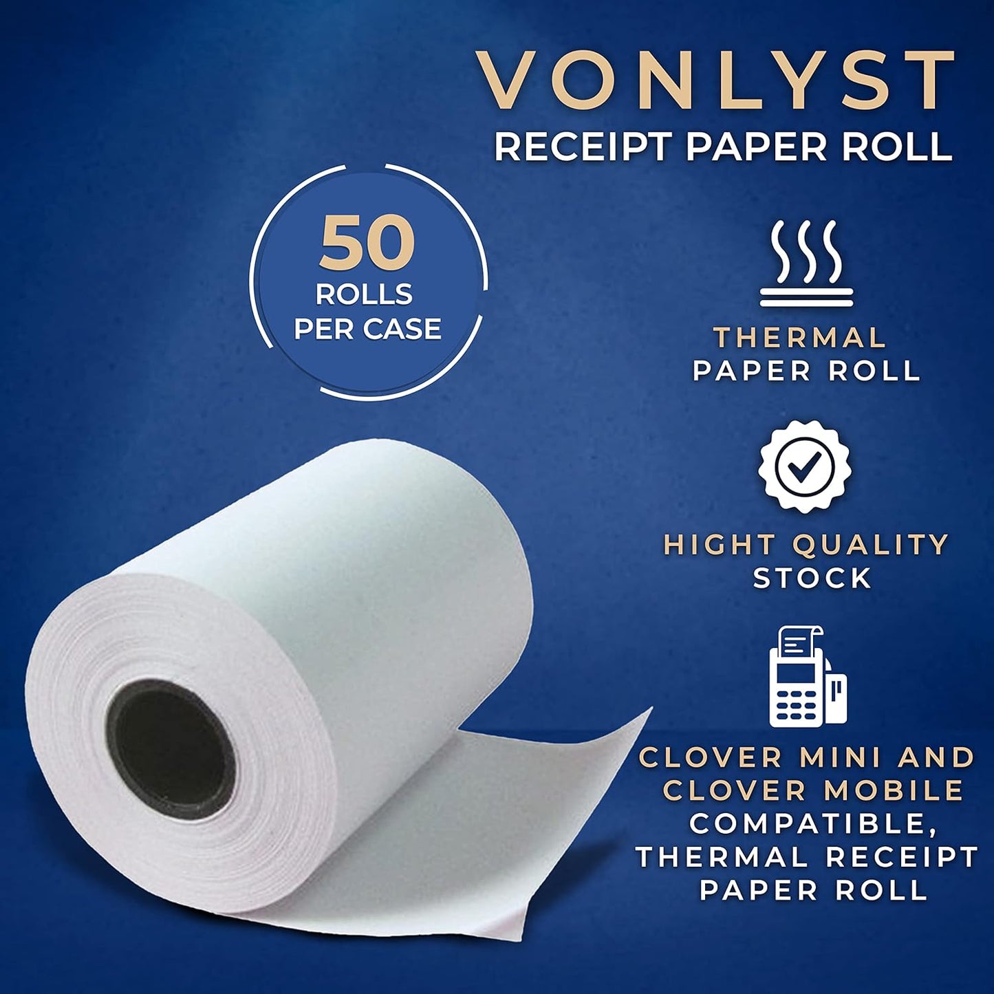 Receipt Paper for Clover Mini and Clover Mobile Thermal Printer 2 1/4 x 80 (50 rolls)