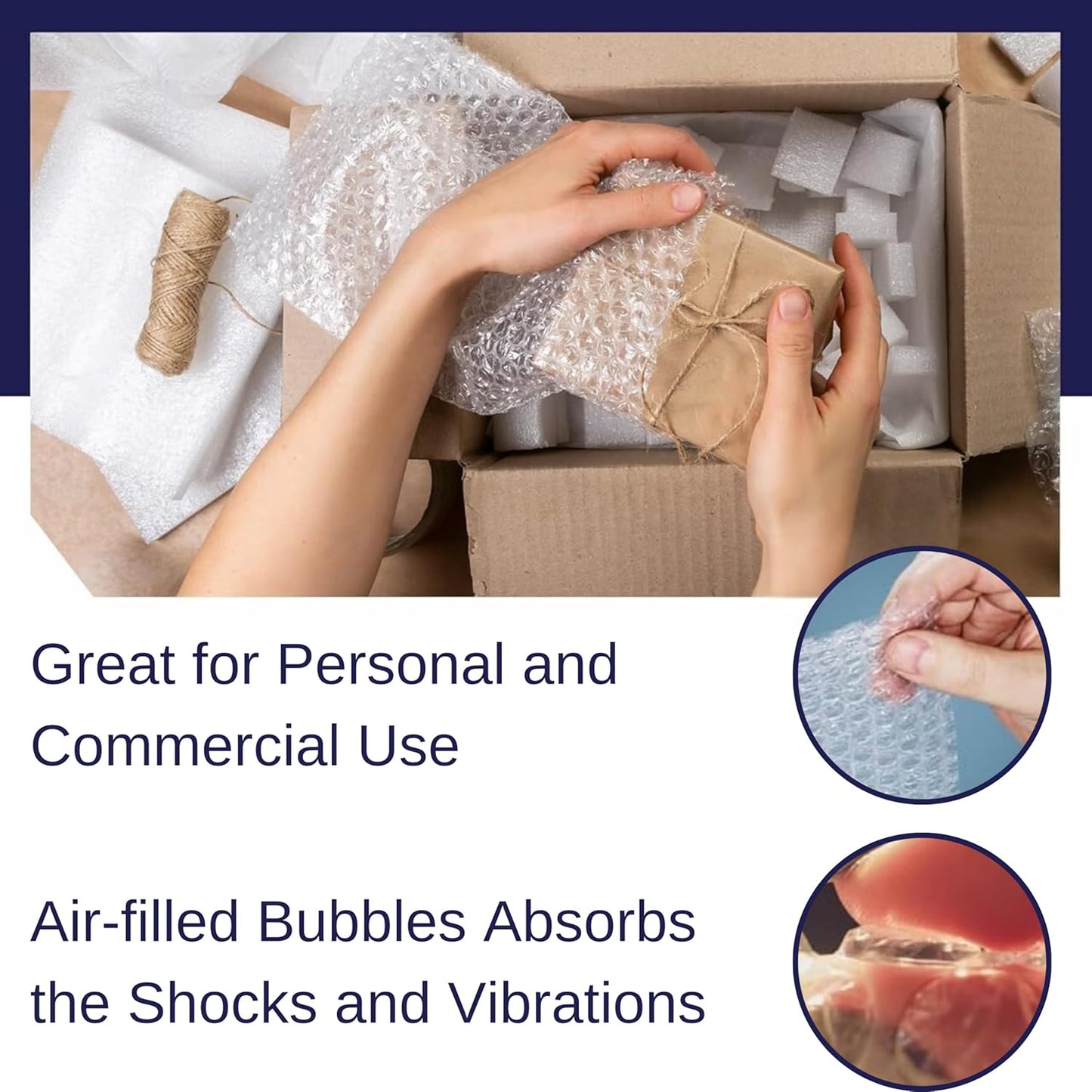 Protective Bubble Roll Wrap - 65FTx12IN Clear, 1/2" Dense Large Bubble Cushioning for Fragile Items, Dish Packing & Packaging Supplies Shipping & Storage - Perforated Every 24IN (2 Pack)