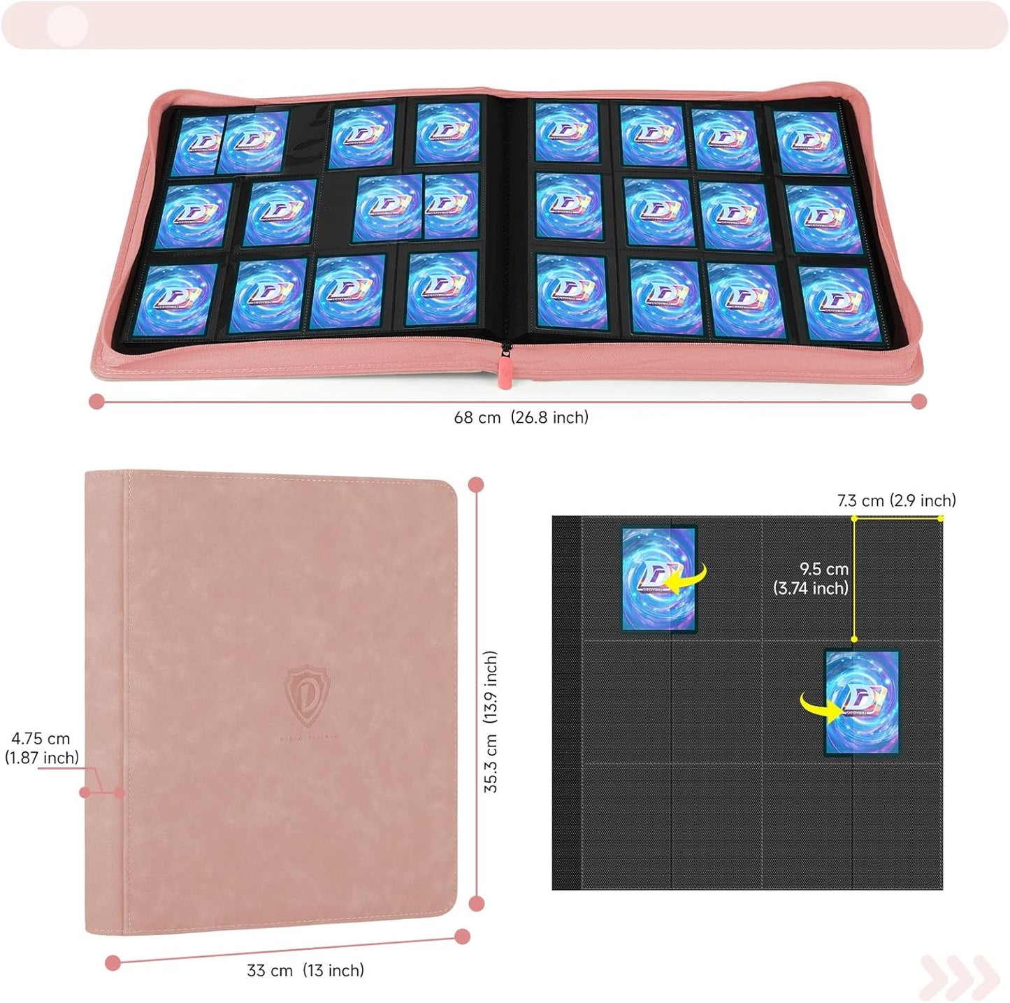 Trading Card Binder with Zip,12 Pockets Card Binder,720 Double Sided Pocket Card Collection Binder,Card Album Card Folder for MTG,TCG,Sports Cards,Game Cards,Pink