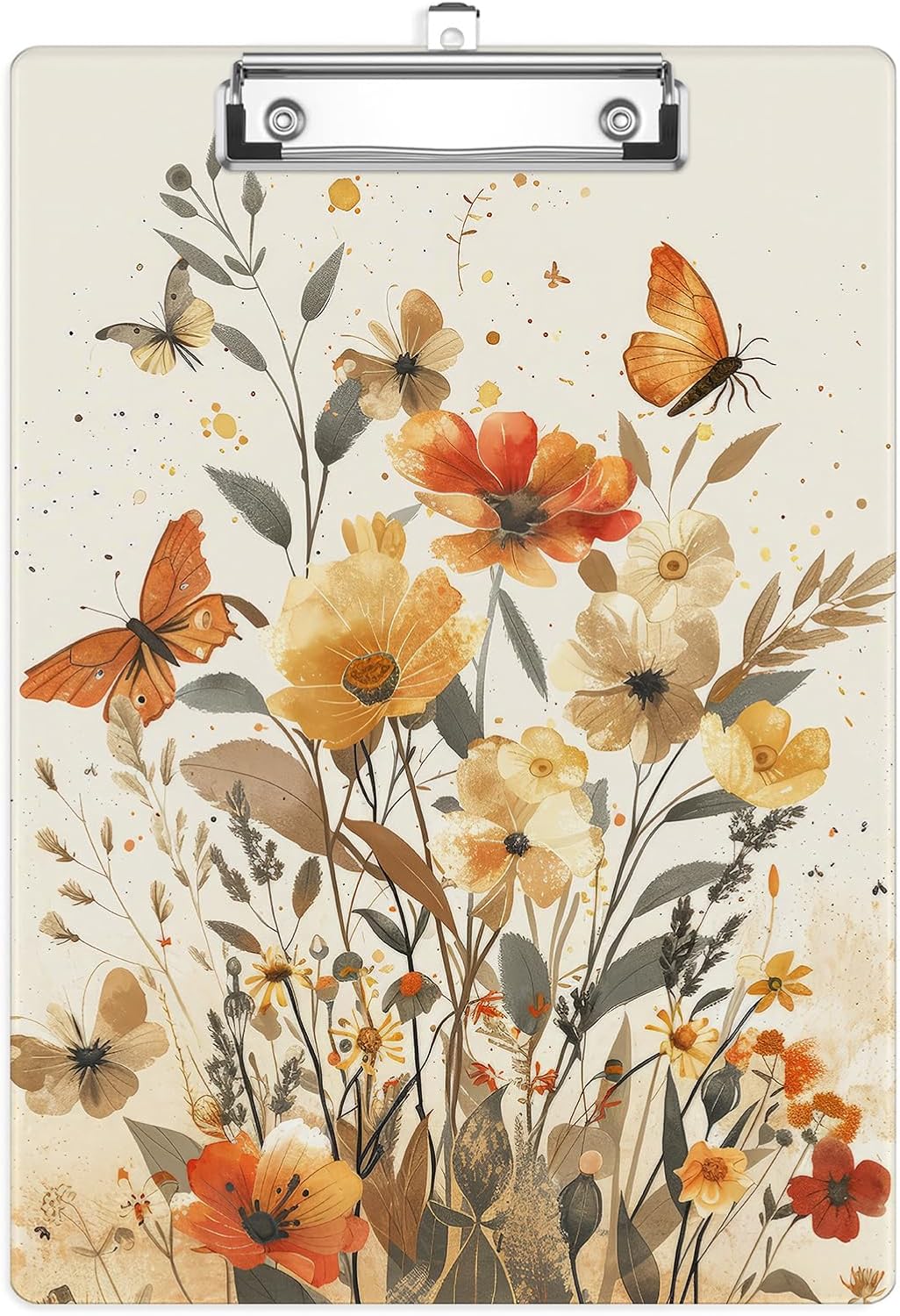 Flowers Butterfly Plastic Clipboards,Cute Fashion Watercolor Clipboard Decorative 8.5" x 12.5"Standard A4 Size Clipboards,Acrylic Clipboard for Teacher,Social Worker,Students,Nurse,Office Supplies