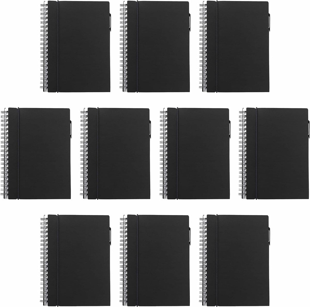 DISCOUNT PROMOS Spiral Notebooks with Elastic Closure Set of 10, Bulk Pack - Perfect for School, Office, Business and More - Black