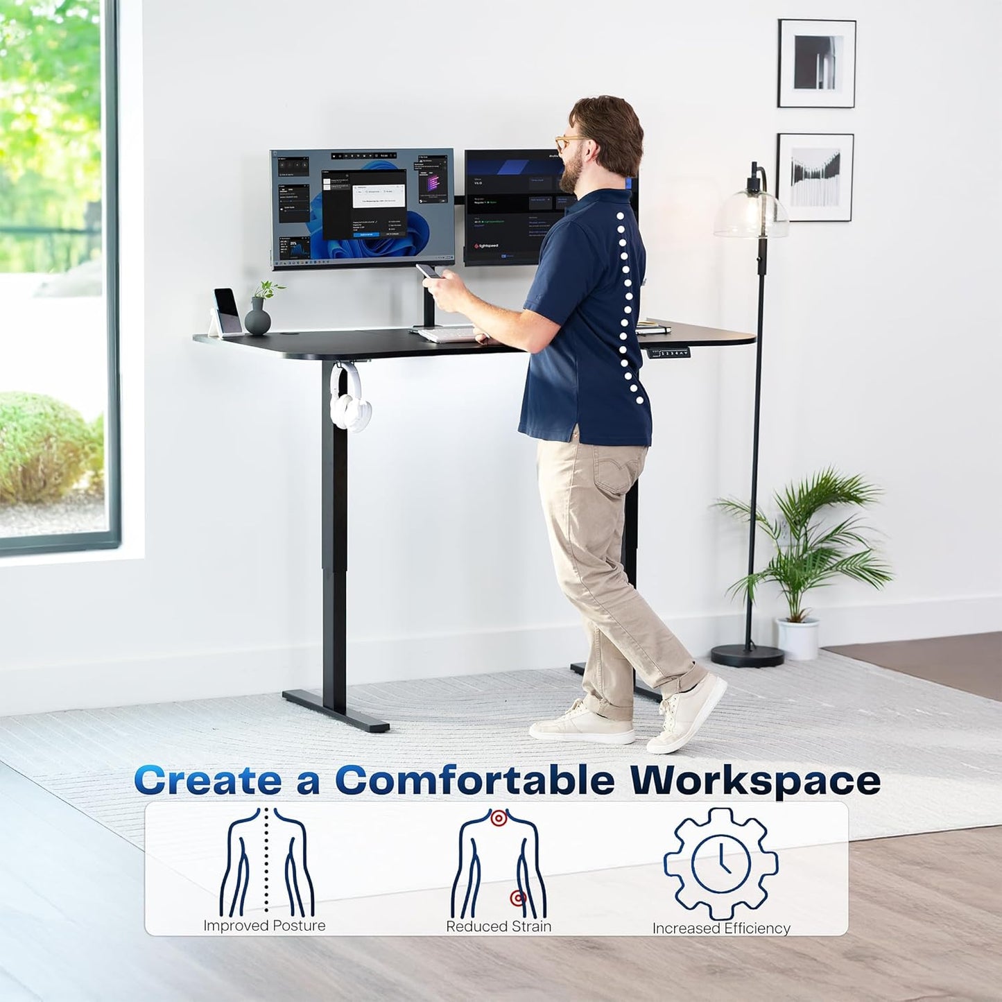 VIVO Electric 63 x 32 in Standing Desk, Memory Height Adjustment, 1B Series, Black Top Black Frame, DESK-KIT-1B1B