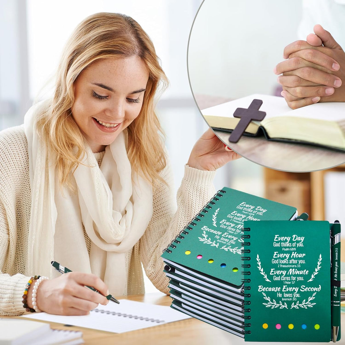 400 Pcs Bulk Fathers Day Christian Gifts Prayer Journal for Woman - 200 Set Religious Notepad with Christian Pen - Bible Notebook - Church Gifts for Inspirational, Bible Study, Devotions ( Green )
