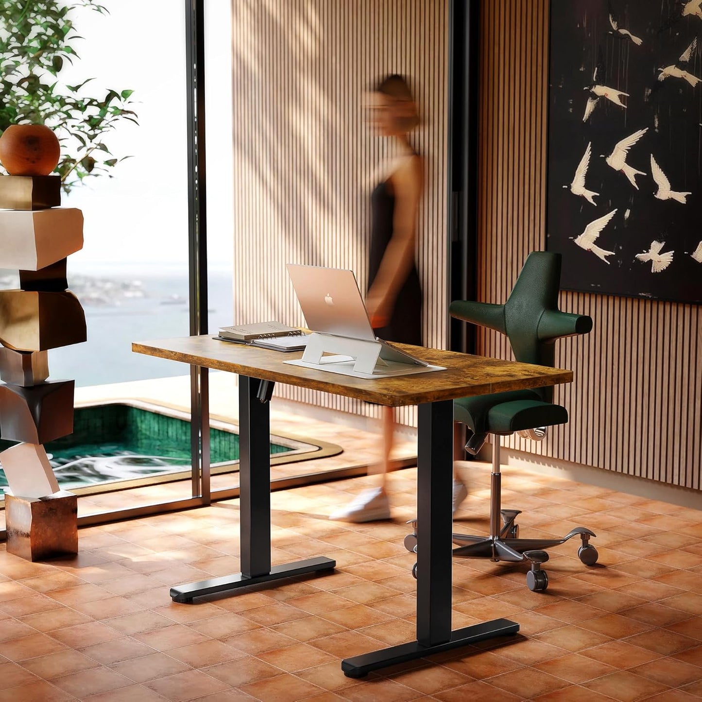 HUANUO 55 x 28 inch Electric Standing Desk Adjustable Height, 4 Memory Height Settings, Sit Stand Up Desk for Home Office & Computer Workstation, Rustic Brown