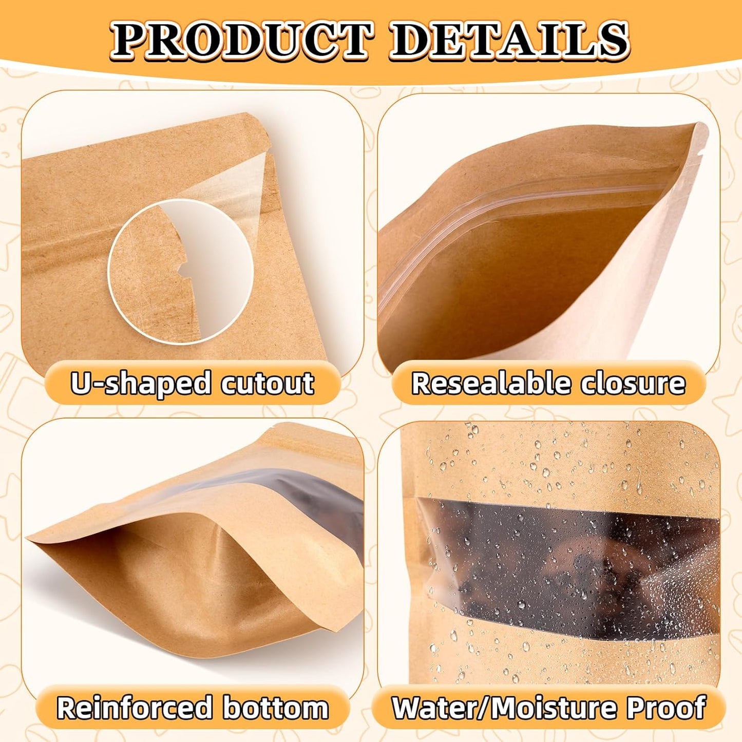 Smell Proof Bag, 100 Pack Mylar Bags for Small Business, Food Storage Bags with Window, Dog Treat Bag, Bakery Bags, Candy Packaging, Resealable Paper Stand Up Pouch (7.9"x11.8")