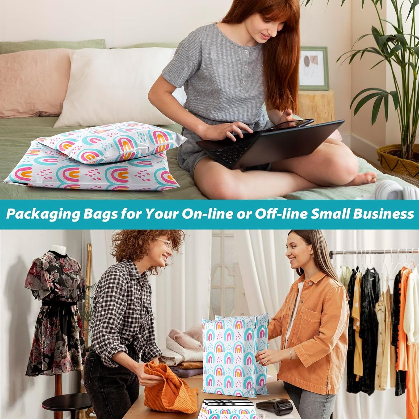 Oududianzi Poly Mailers 10x13, 100Pack Shipping Bags, Self-Seal Polymailers Mailers Poly Bags, Packaging Bags for Small Business and Clothing - Rainbow