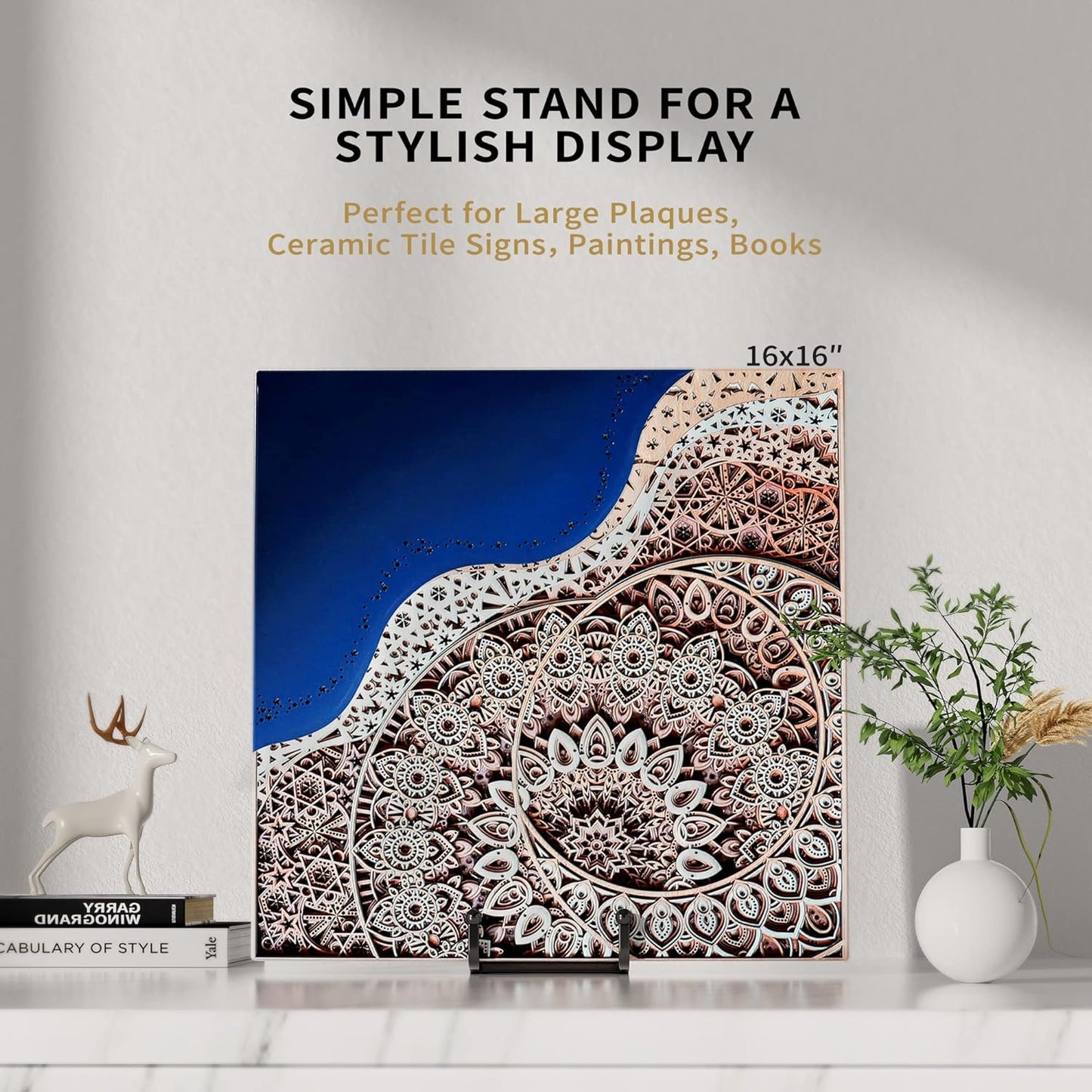 8 Inch Large Plate Stands for Display - Metal Square Wire Plate Holder Display Stand + Picture Stand for Book, Platter, Plaque, Photo Easel (2 Pack)