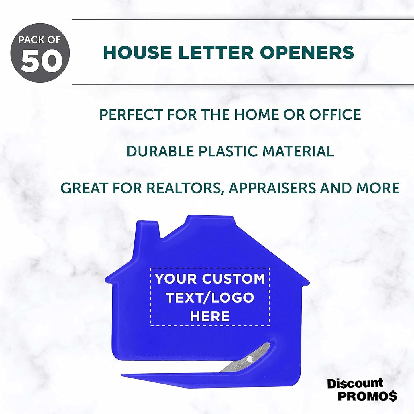 Custom House Letter Openers Set of 50, Personalized Bulk Pack - Perfect for Home or Office - Blue