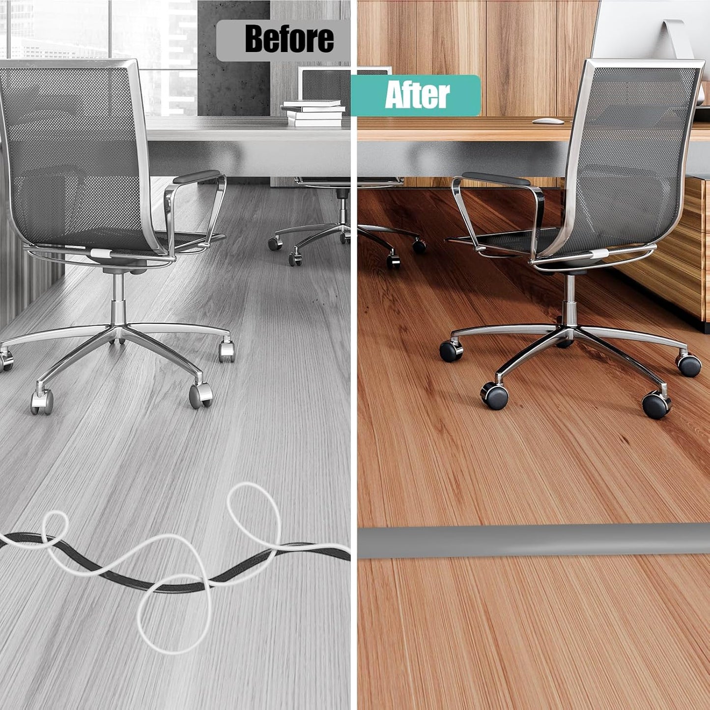 Floor Cord Cover Self Adhesive Cord Hider,10FT Cable Management, Extension Strip Protector for Wires, Prevent Cable Trips for Offices, Gyms, Exhibitions Cavity:0.51"(W) x 0.3"(H) Gray
