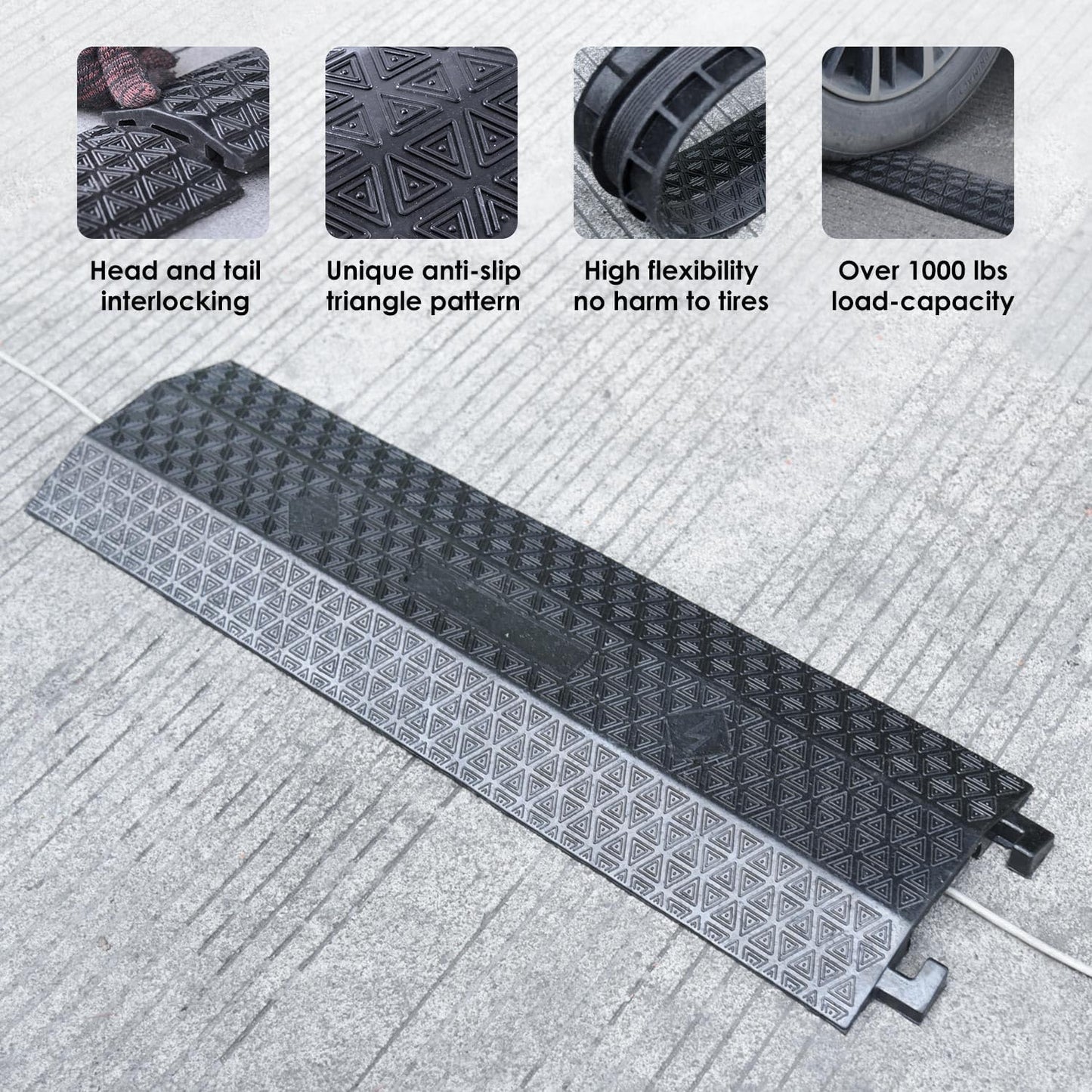 Double 40" inch Rubber Drop Over Cable Cover, 2 Pack Prevent Tripping Floor Cord Protector, Interlocking Cable Cover, Drop Track Cable Ramp, for Home, Office, Store, Warehouse (Wide - 2Pack)