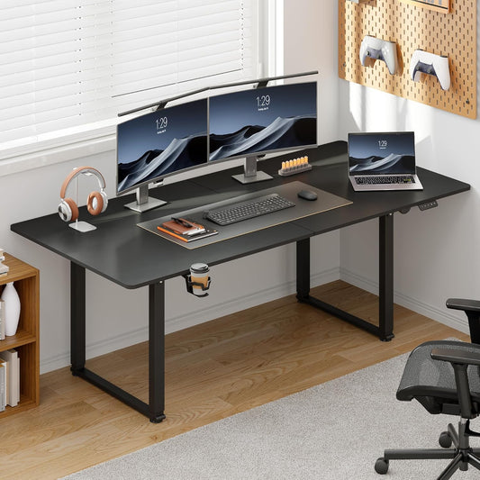 63x30 Inch Adjustable Standing Desk with 4 Legs, Stand up Desk Features a Spacious Rectangular Top, Dual-Motor Lift, and Memory Presets (28-46Inch) for Home Offices or Computer Workstations, Black