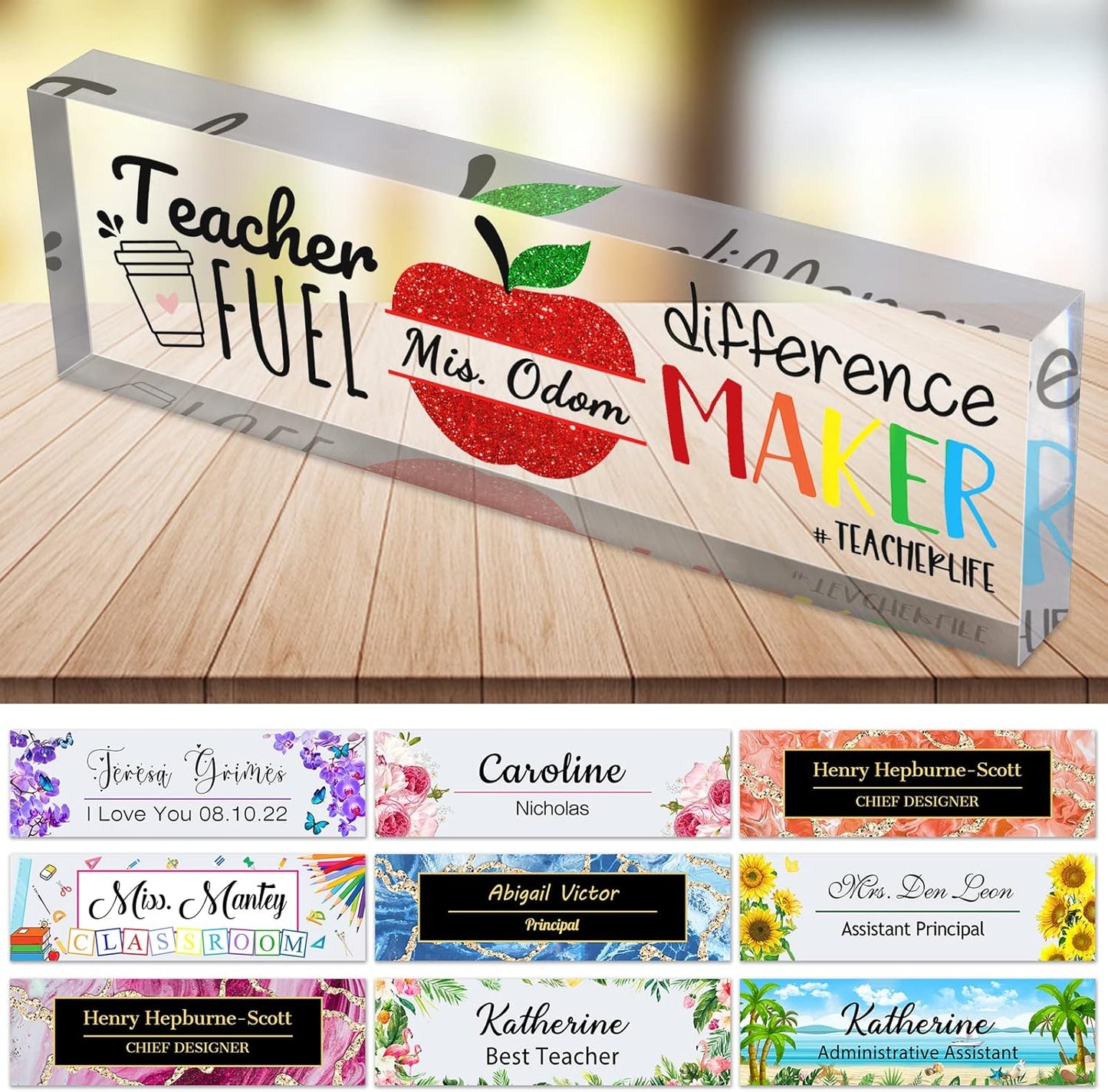 Personalized Desk Name Plate for teachers Custom Name Plaque sign for Desks Office Customized Desk Plate Acrylic Block Teacher Gift 8x2.5 inch
