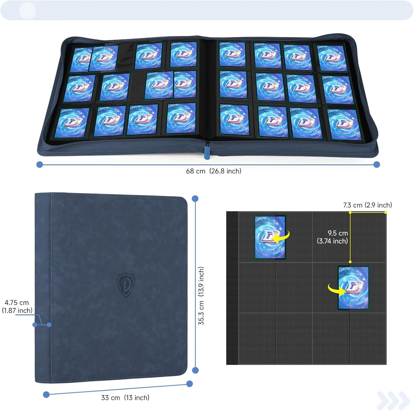 Trading Card Binder with Zip,12 Pockets Card Binder,720 Double Sided Pocket Card Collection Binder,Card Album Card Folder for MTG,TCG,Sports Cards,Game Cards,Navy Blue