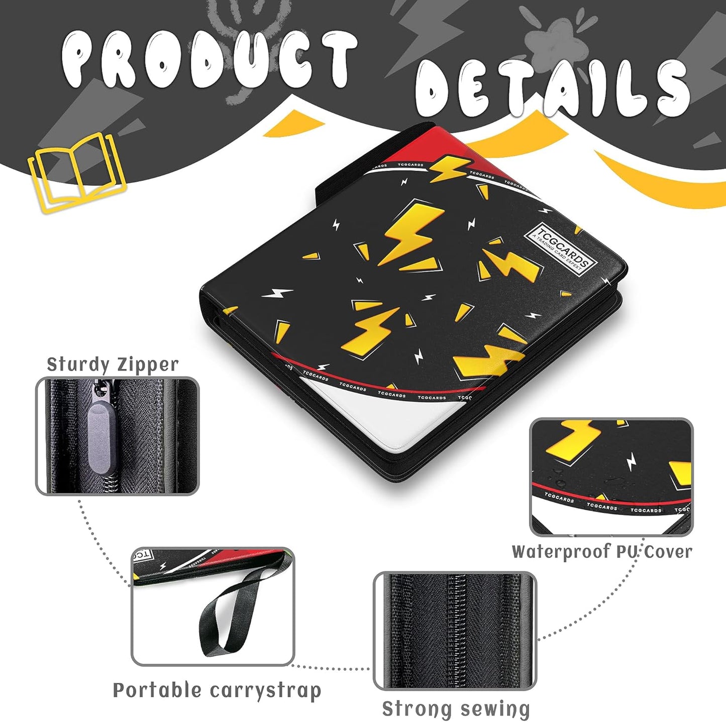 Trading Card Binder 9 Pocket，Card Binder 900 Pockets Card Book Holder Cards with 50 Removable Sleeves，3-Ring Zip Design MTG/TCG/Sport Collectible Trading Card Albums Gifts for Boys and Girls (Black)