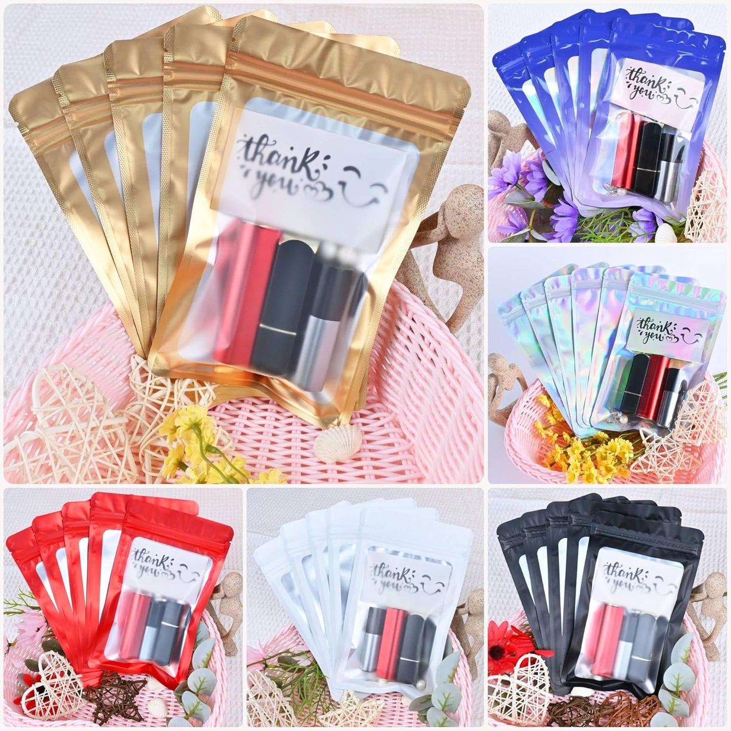 Resealable Mylar Pouch Pen Bags Great for Office Home Party Favor Food Storage Cookies Sample Jewelry Snack (100PCS, Pink and Blue Color, 3.5 x 6.3 inch)