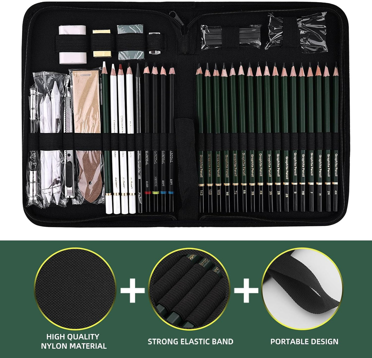 43 Pack Sketch Pencils for Drawing Charcoal Pencil Sketching Set with Sketchbook, Pencils, Charcoal, Graphite and More for Artists, Professionals or Beginners