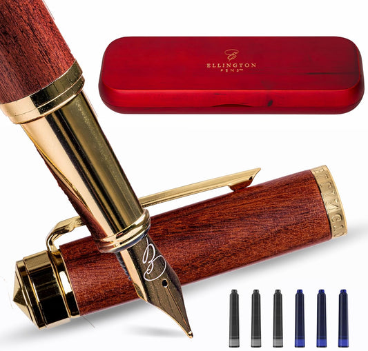 Elegant Wood Fountain Pen Set – Includes Wooden Pen Box, Ink Converter, 6 Ink Cartridges, and Gift Box – Writing, Calligraphy