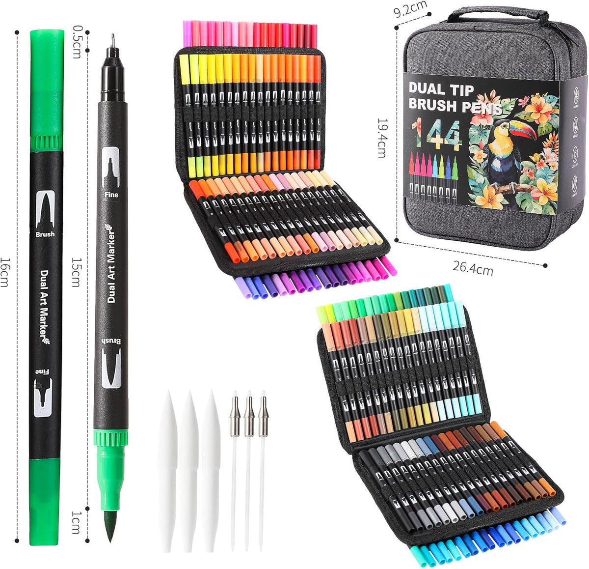 Dual Tip Markers, Double Brush Art Markers Set with Fine Tip and Brush Tip for Adult Coloring Book, Hand Lettering, Calligraphy & Drawing, Art Supplies Kit for Kids and Adults (144 Colors)