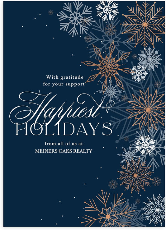 Let's Make Memories Personalized Business Christmas Cards with Envelopes - Premium Quality - 5x7-2025 Holiday Cards & White Envelopes - Shining Snowflakes - 50 ct