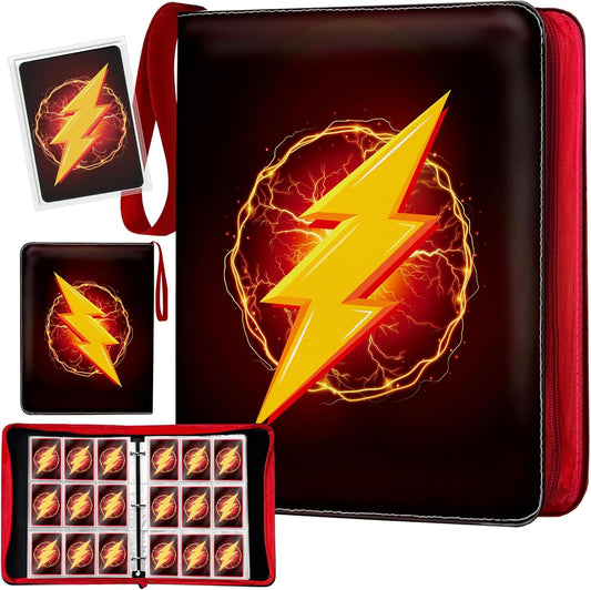 Trading Card Binder with Zipper and Handle – 9-Pocket Double-Sided Card Holder for 900 Cards – PU Leather Cover, 3-Ring Design, Includes 50 Sheets – Fits Standard Size Cards