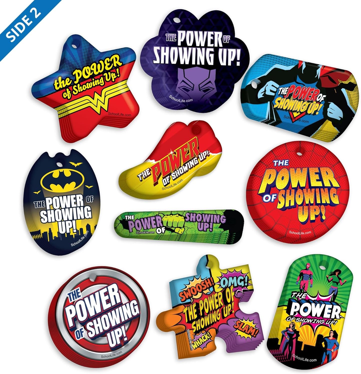 Awesome Attendance Heroes Brag Tag Value Pack to Improve Students' School & Classroom Attendance: 100 Tags (10 Tags for Each Design)