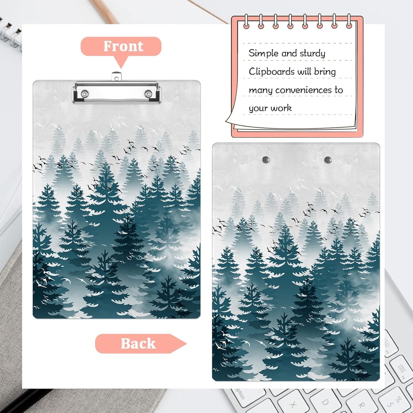 Misty Forest Plastic Clipboards,Cute Fashion Bird Clipboard Decorative 8.5" x 12.5"Standard A4 Size Clipboards,Acrylic Clipboard for Teacher,Social Worker,Students,Nurse,Office Supplies