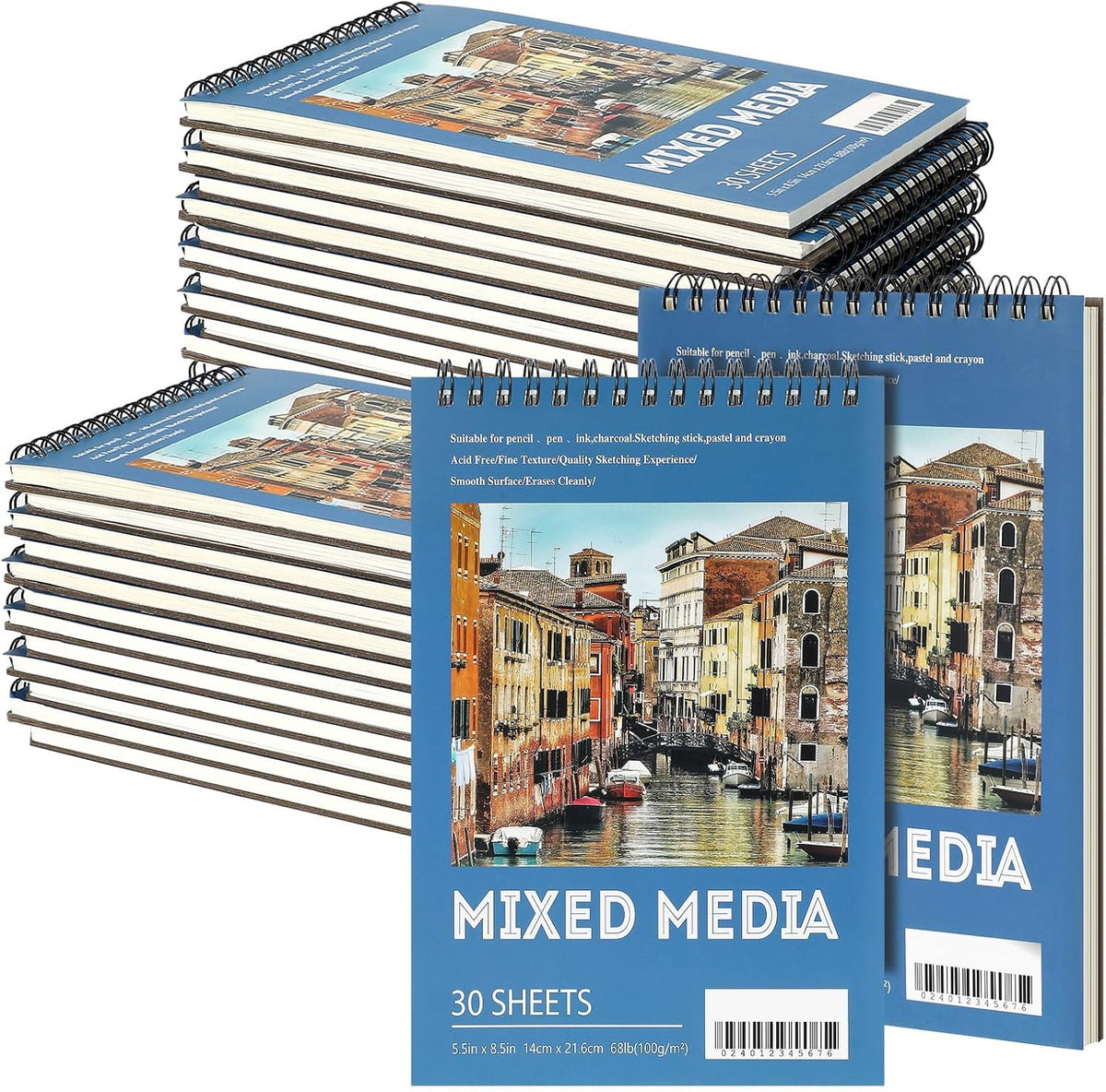 Jexine 20 Pcs 5.5'' x 8.5'' Top Spiral Bound Sketch Pad 30 Sheet Each(68lb/100gsm), Sketching Drawing Pad Artist Sketch Pad Kids Drawing Paper Art Sketchbook for Charcoal Graphite Painting