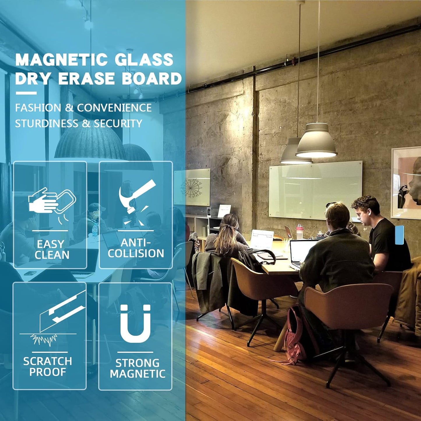 Magnetic Glass Whiteboard, 24"x36"Frameless Dry Erase Board White Board Surface Wall Mounted for Office, Classroom & Home