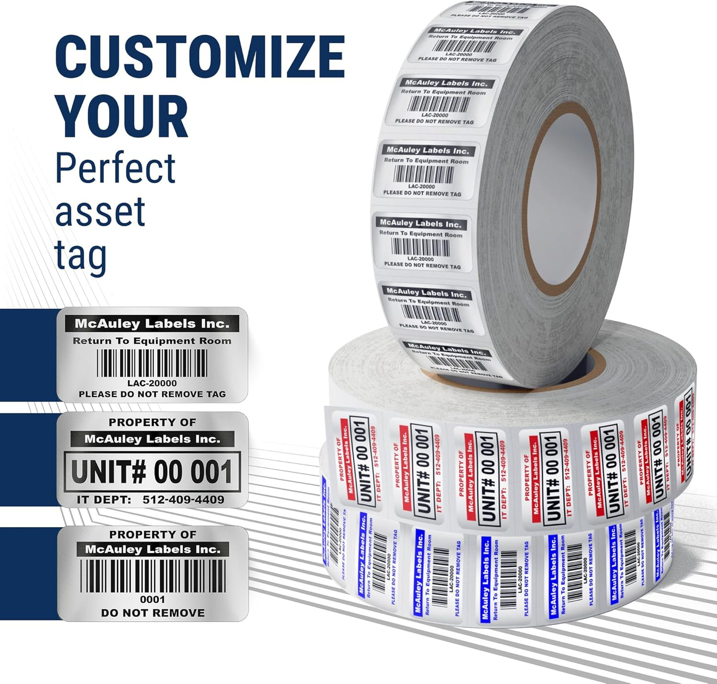 McAuley Labels Custom Asset Tags for Equipment - Numbered, Permanent - Heavy Duty Metalized Polyester, Stronger Adhesive - ID Label - 2x1 Inches