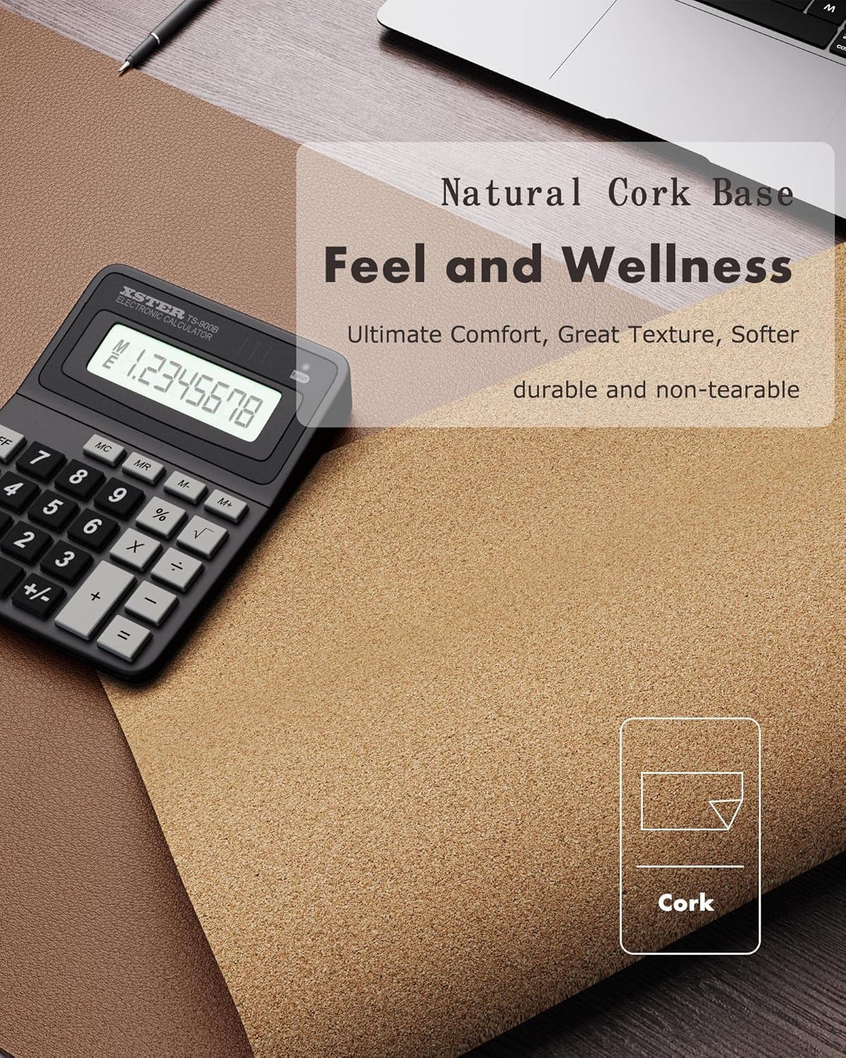 YSAGi Double-Sided Desk Pad, 35.4"x17"Leather Desk Mat, Eco Cork Desk Pad Protector,Large Mouse Pad,Waterproof Desk Blotter for Office/Home(Coffee)