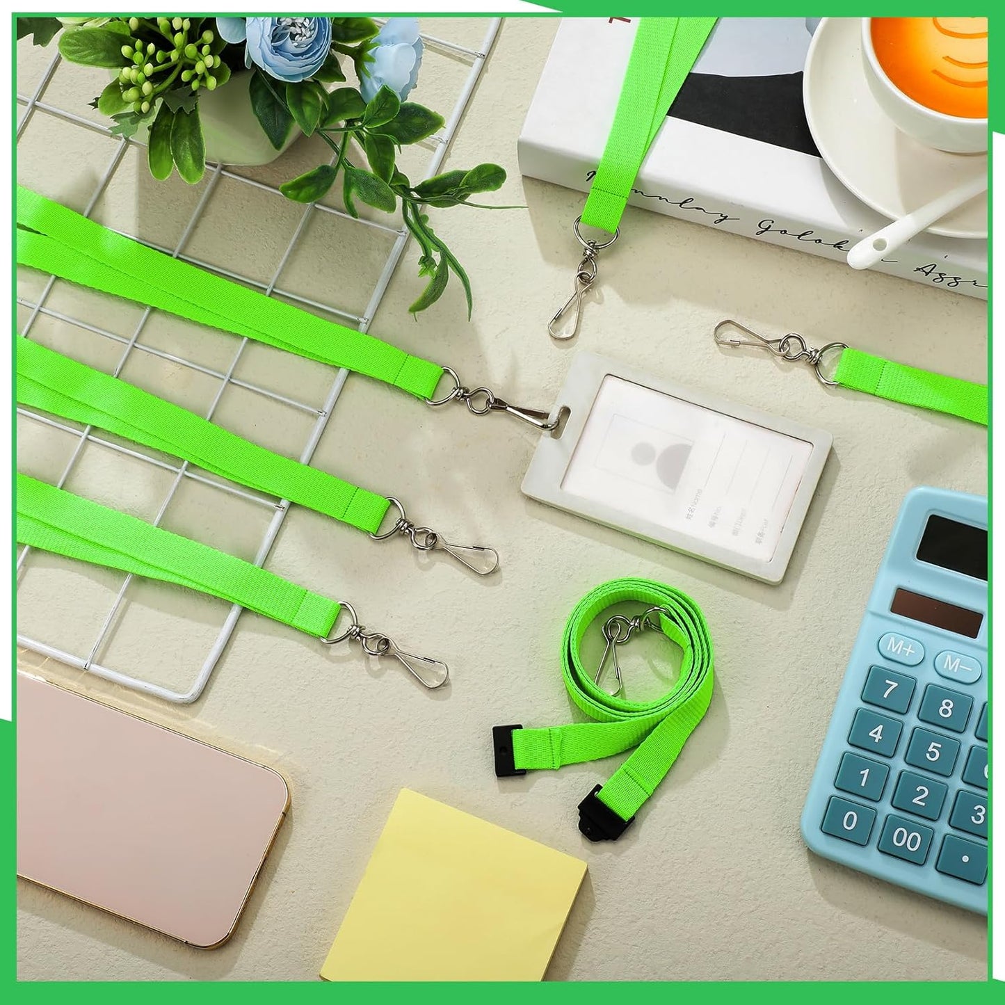 Patelai 60 Pcs Breakaway Lanyards with J Hook Bulk Flat for ID Badges Neck Badge Lanyards Card Nametag Holder Neck Straps (Fluorescent Green)