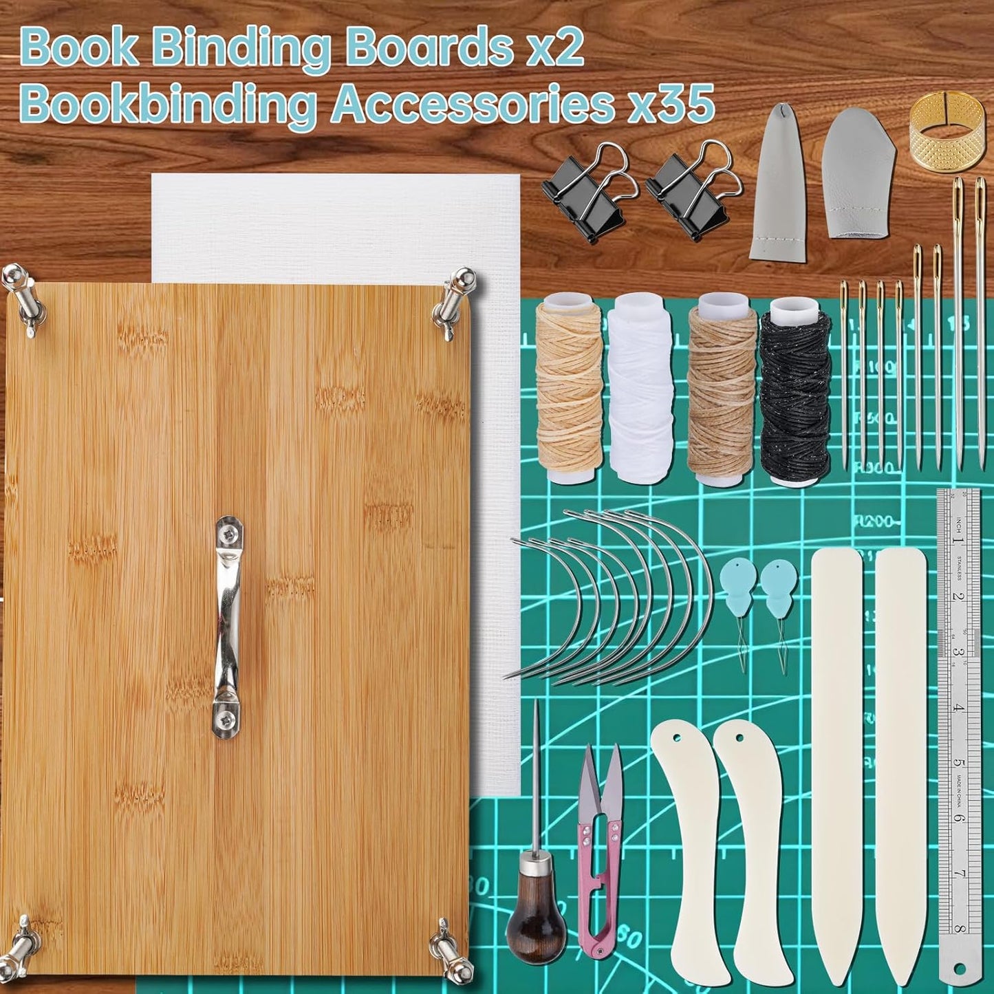 NiHome 35 PCS Book Press Binding Kit for Notebooks, Lesson Plans, Document Organization - Compact Bamboo Bookbinding Tools, Book Binding Supplies with Portable Handle for Beginners DIY