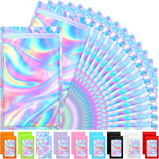 Mylar Bags, 100 PCS Holographic Bags, Smell Proof Bag with Sealing Strip, Resealable Bag (2.4x3.9 Inch)