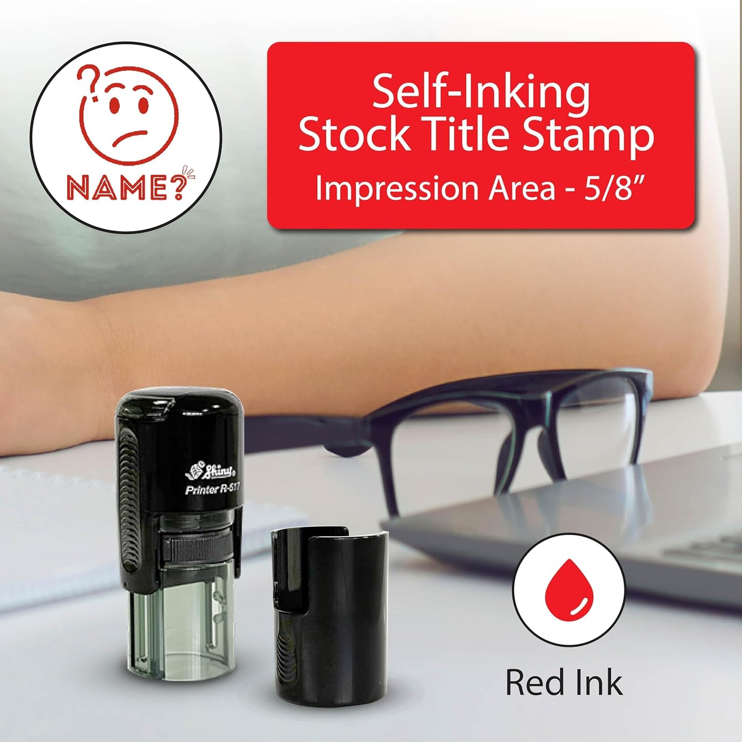 Shiny No Name Teacher Stamp, Round Self Inking Stamp for Classroom, Red Ink