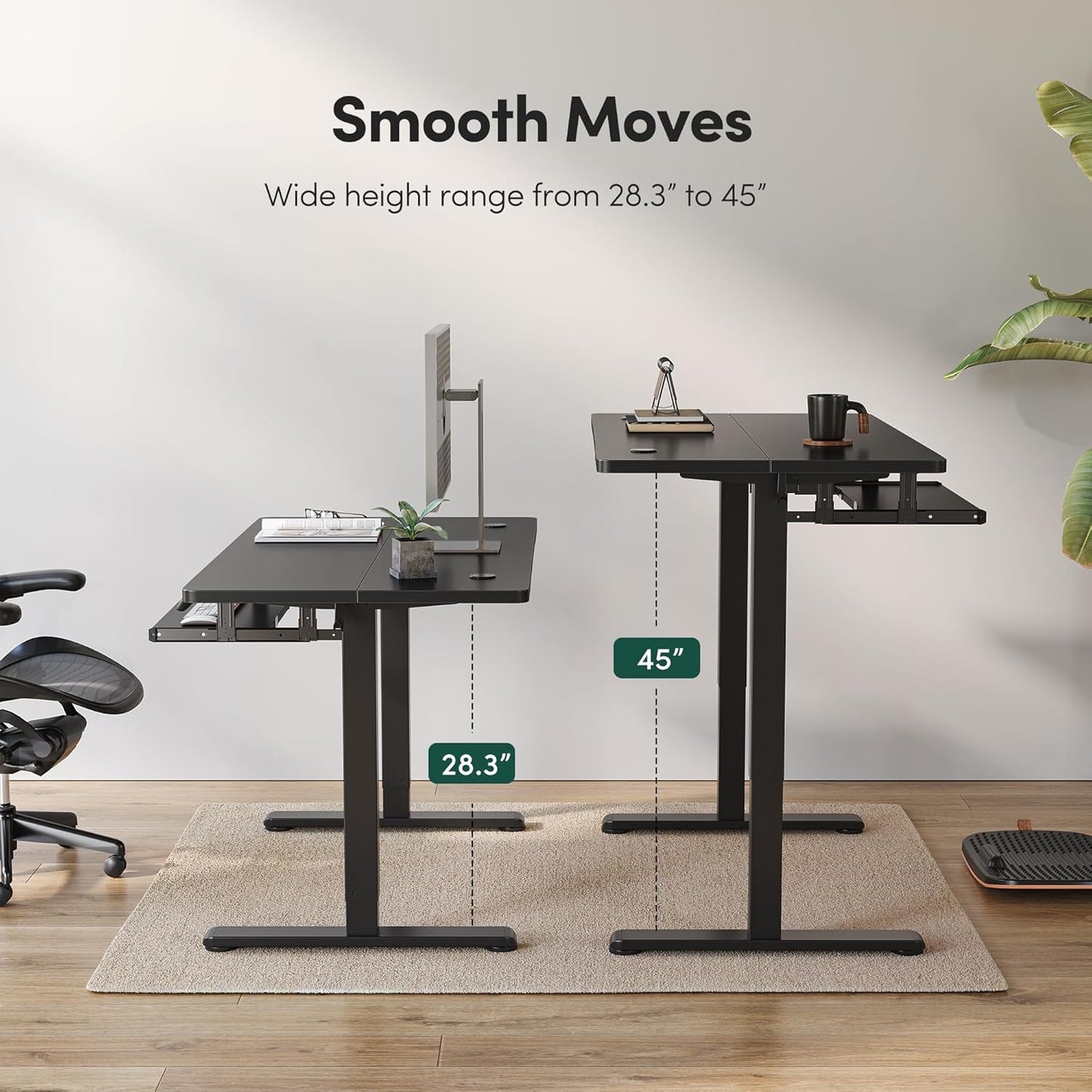 FEZIBO Standing Desk with Keyboard Tray, 60 x 24 Inch Adjustable Height Sit Stand Desk with Memory Presets for Home Office, Ergonomic Computer Workstation, Black