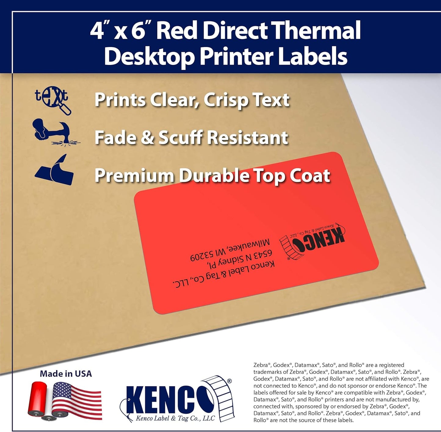 4" X 6" Direct Thermal Perforated Stickers Labels for Shipping Labels, Inventory, and Color Coding - Compatible with Zebra, Rollo, Godex and More (Red, 48 Rolls)