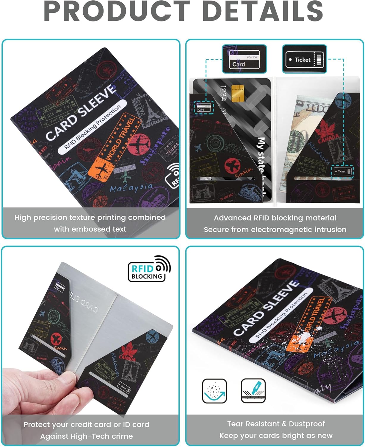 7 Folding RFID Blocking Sleeves Identity Theft Protection Lightweight And Compact Design to Fit in Any Pocket or Wallet