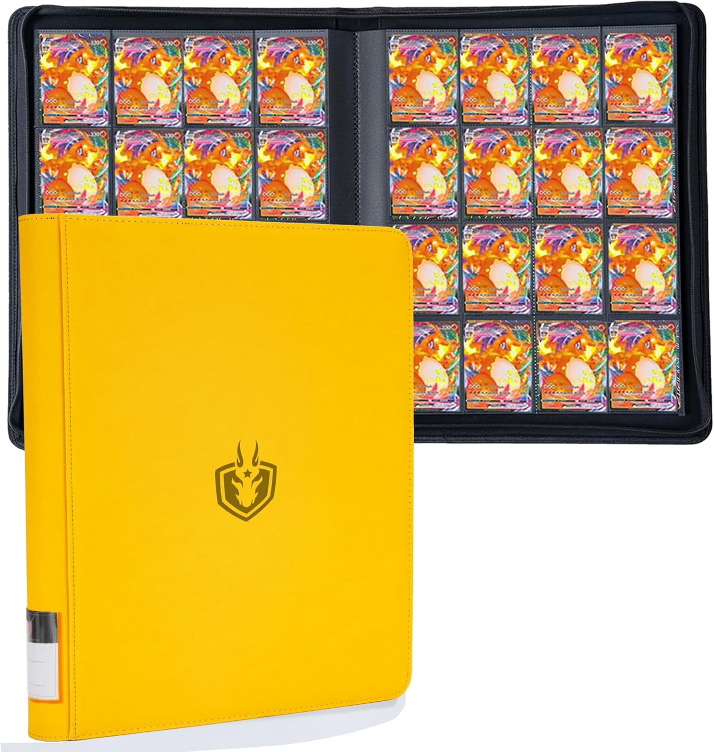 Premium-SV 1024 Pockets Card Binder,Label Design,16 Pocket Trading Card Zipper Binder, Ringless Side Loading Trading Card Album, Folder for TCG,MTG,Sports other Cards -Yellow