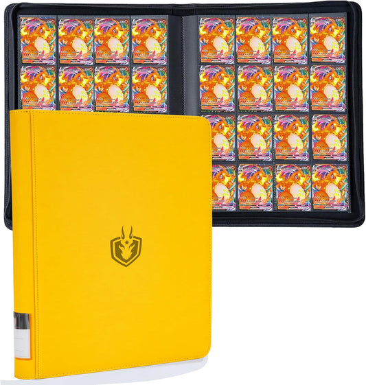 Premium-SV 1024 Pockets Card Binder,Label Design,16 Pocket Trading Card Zipper Binder, Ringless Side Loading Trading Card Album, Folder for TCG,MTG,Sports other Cards -Yellow