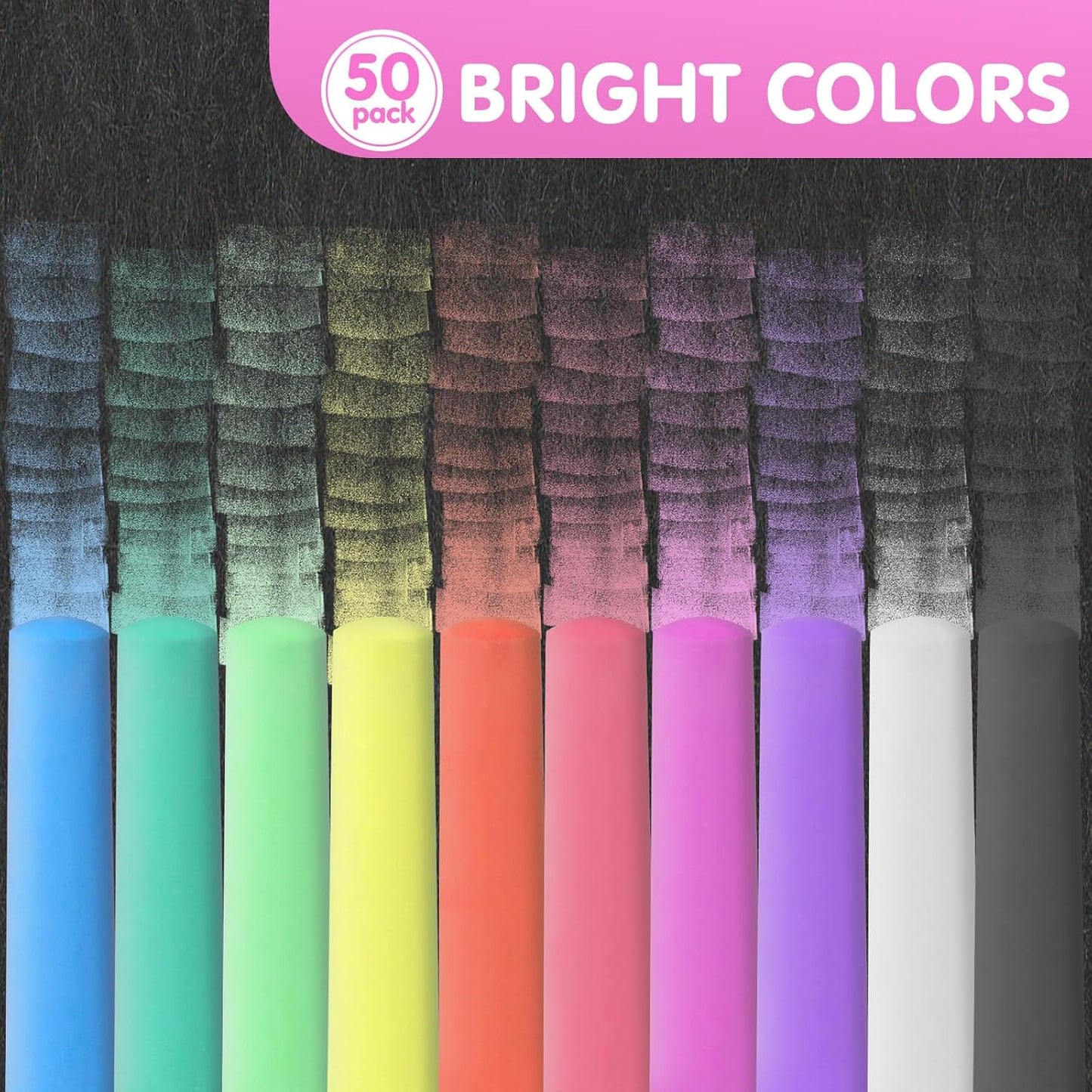 50 Pack Washable Sidewalk Chalks for Kids Non-Toxic Jumbo Chalk for Outdoor Art Play, Colored Chalk for Painting on Chalkboard, Blackboard and Playground (Rose)