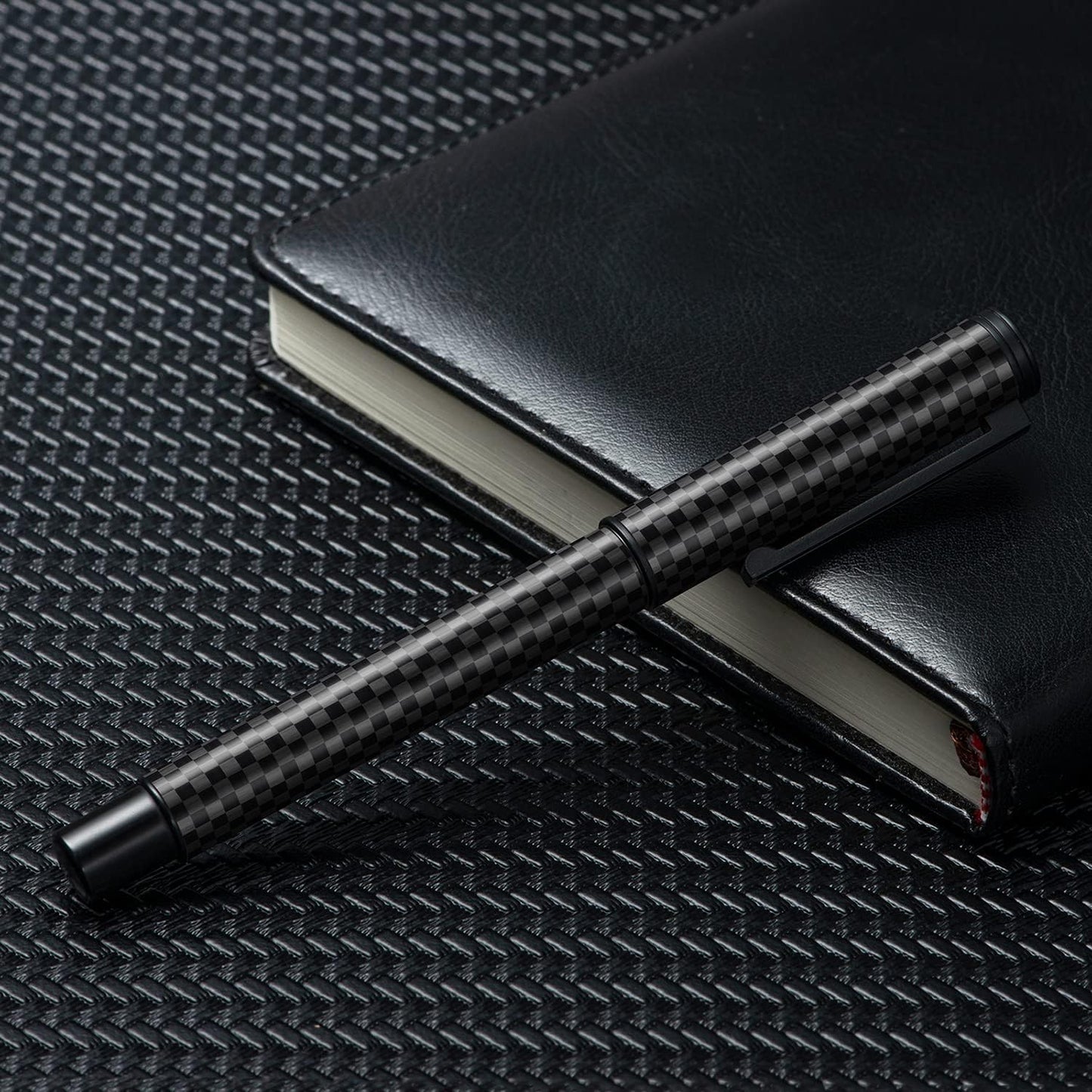 Hongdian Carbon Fiber Fountain Pen Fine Point, Slim Style with Converter and Metal Pen Case, The Light of Hope Serise