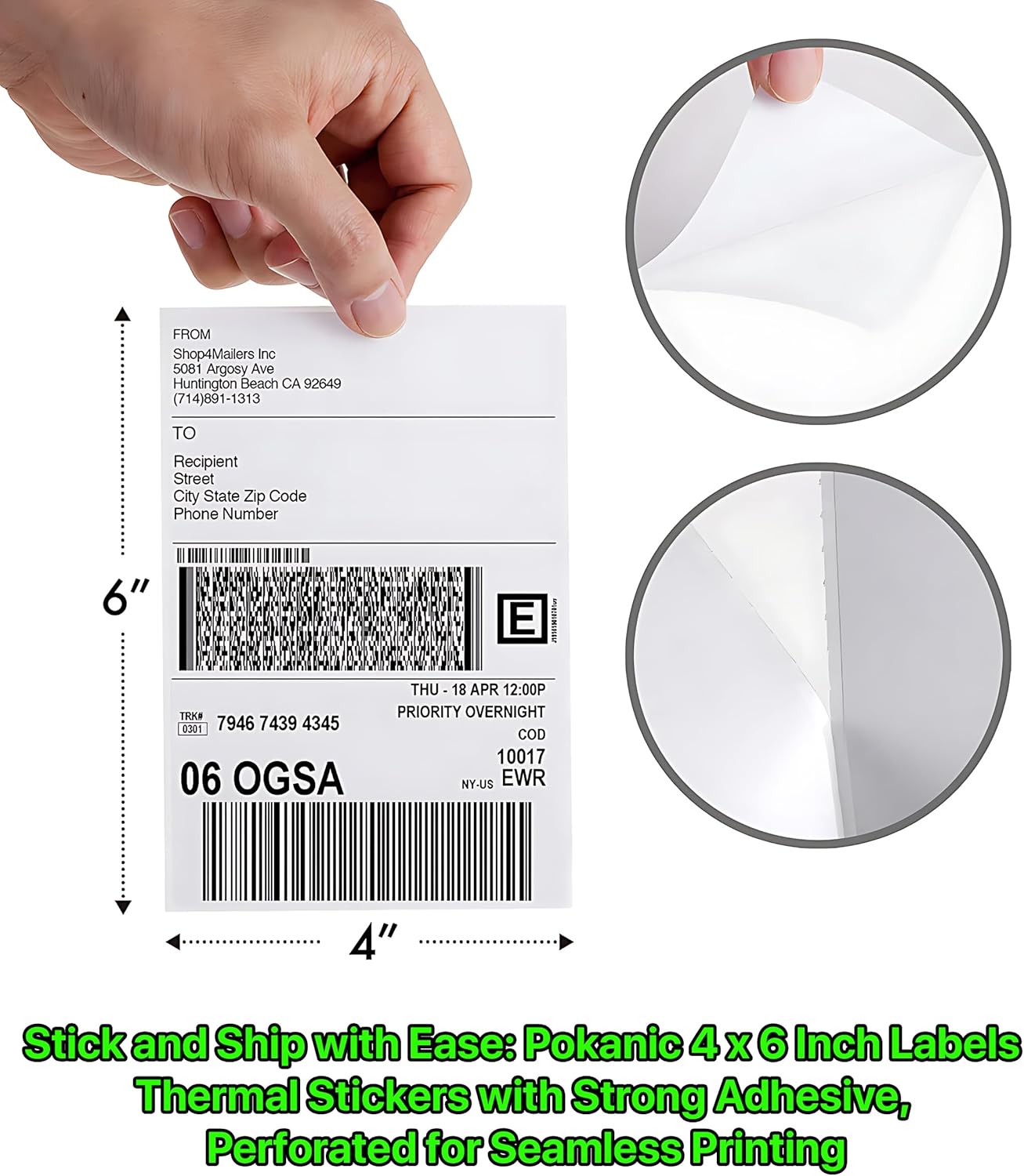 Fanfold [4 x 6 inch] x [6000 Labels] Thermal Stack Direct White Strong Adhesive Perforated Postage Shipping Printer Compatible with Zebra SNBC Epson Rollo (6000 Labels, Fanfold)