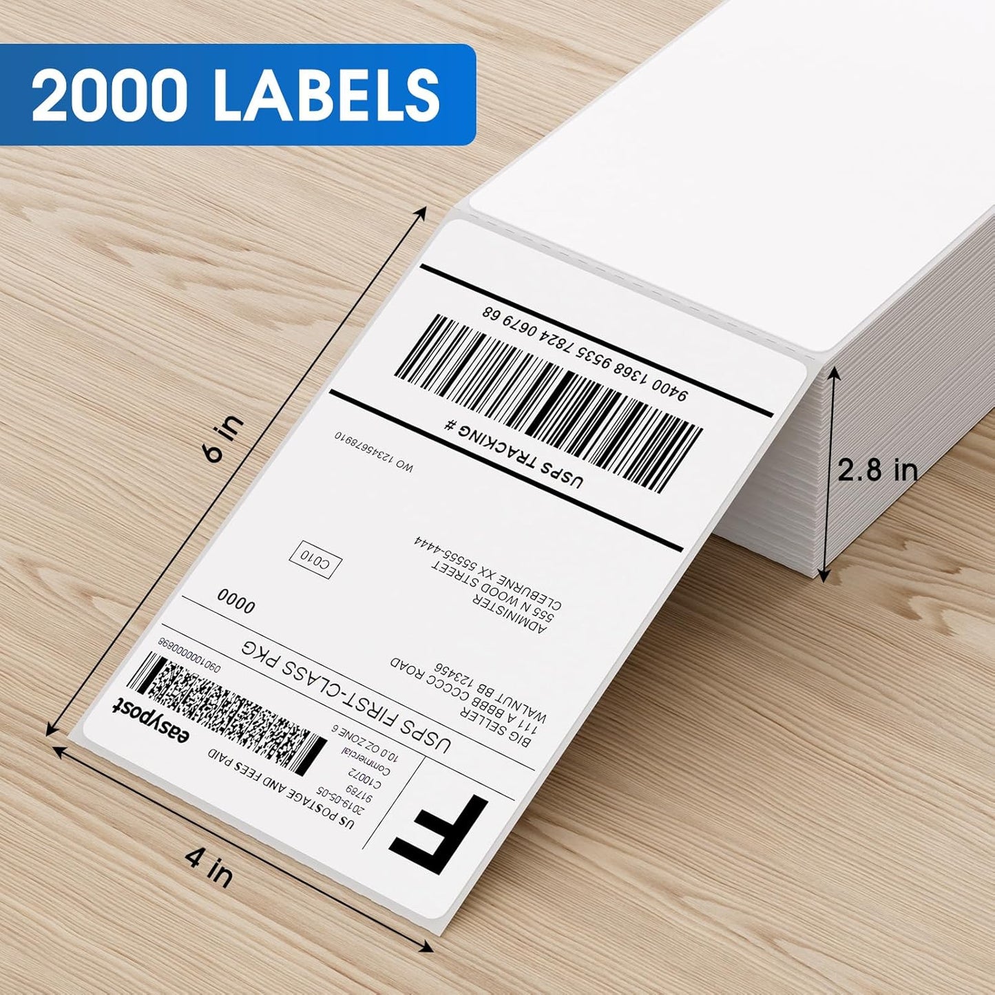 MaxGear 4" x 6" Direct Thermal Labels, 2000 Fanfold Labels, for Shipping & Mailing, Perforated White, Commercial Grade with Permanent Adhesive, Compatible with Most Thermal Printers,4 Stack