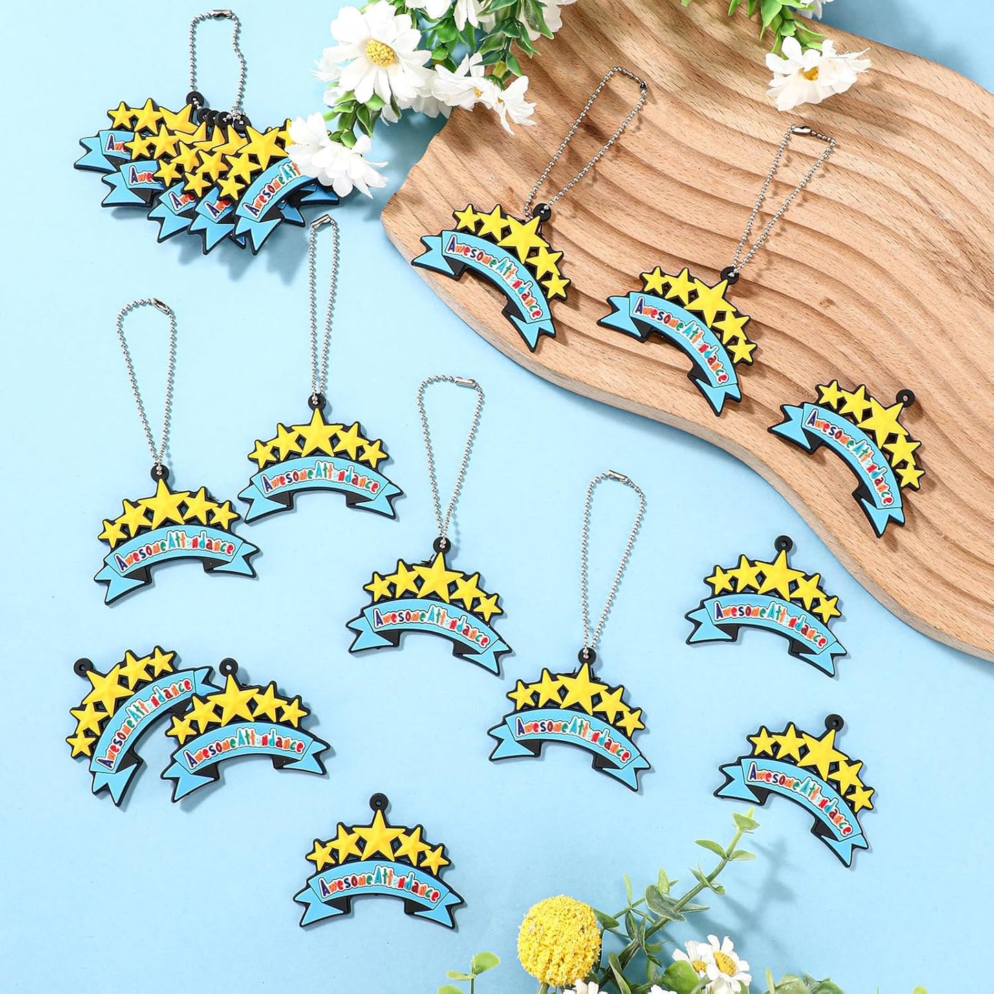 300 Pcs Awesome Attendance Silicone Tags with Chains, Motivational Brag Awards for Students, Classroom Incentives, Teacher Rewards, Reading Competition Prizes, Wearable Encouragement Gifts