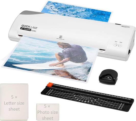 SINCHI 13-Inch Thermal Laminator Machine, 3–5 Mil, 40s Warm-Up, 20"/Min, Jam Release, Auto Shutoff, All-in-One Kit with 10 Pouches, Trimmer & Rounder, Cleaning Paper, Ideal for Home, Office, School