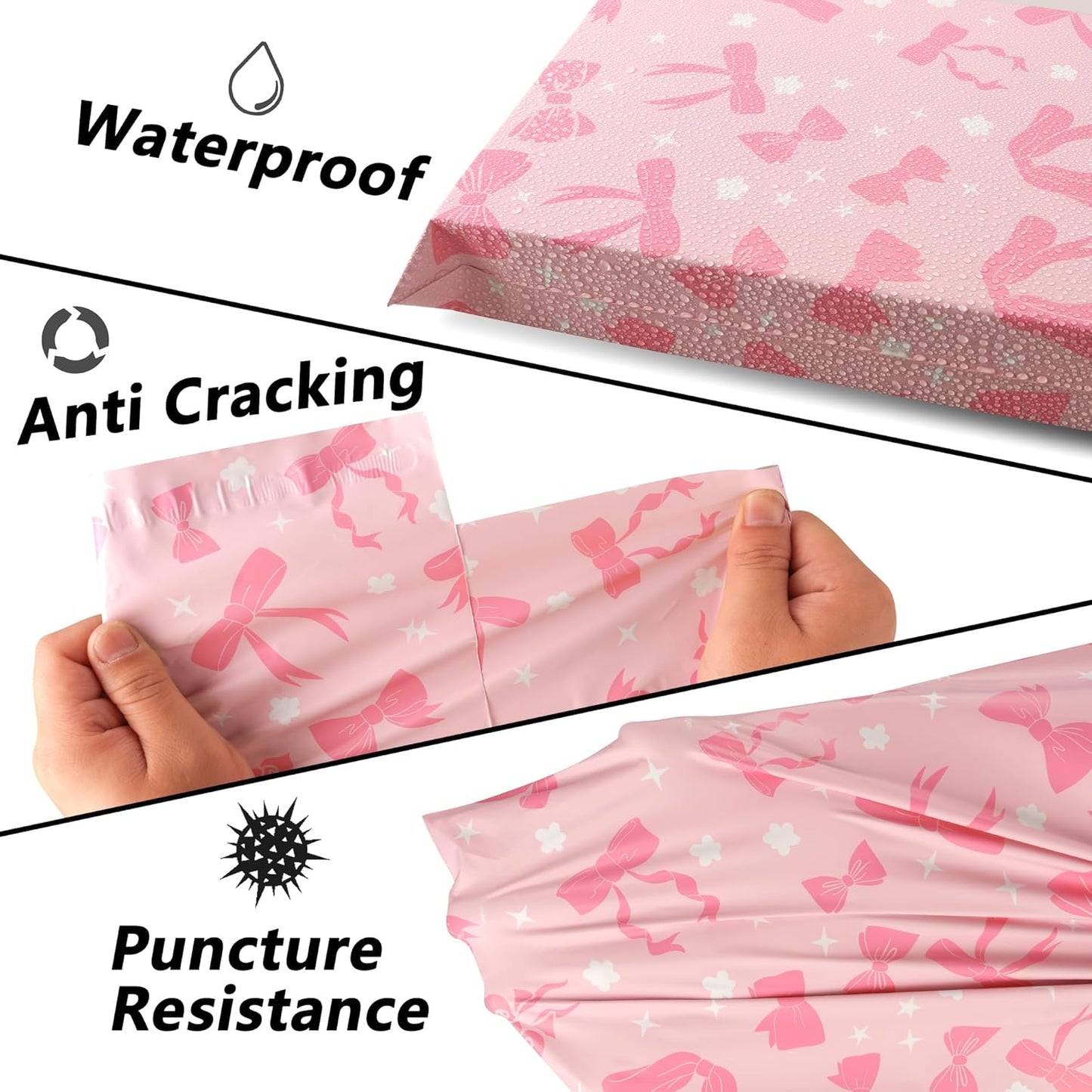 Poly Mailers 10x13 Inch 25 Pcs - Pink Bow printed Shipping Bags, 2.4mil Thickness, Waterproof and Tear Resistant Mailing Envelopes, Self-Sealing Packaging Bags for Small Business